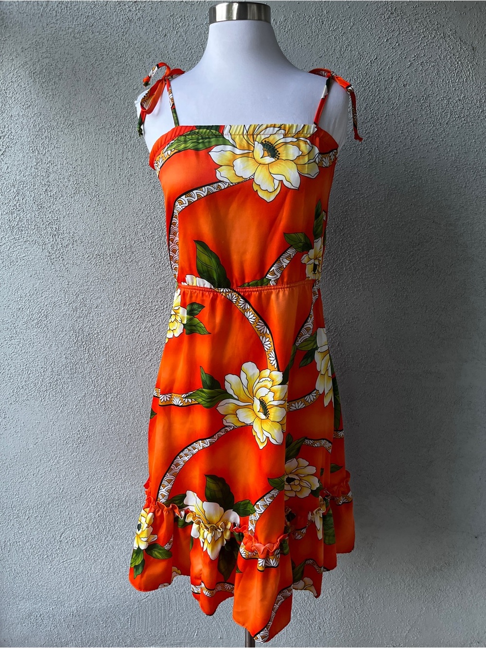 Rare Vintage 1970s Hilo Hattie Orange Floral Hawaiian Tiki Resort Sundress Sz XS - Picture 2 of 8